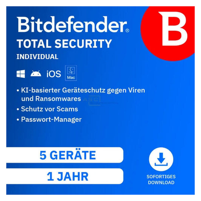 Bitdefender Total Security Individual - 5 Geräte - 12 Monate - De - Esd