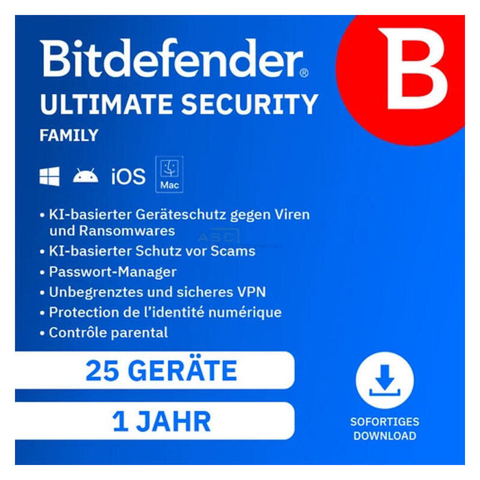 Bitdefender Ultimate Security Family - 5 Benutzer - 25 Geräte - 12 Monate - De - Esd