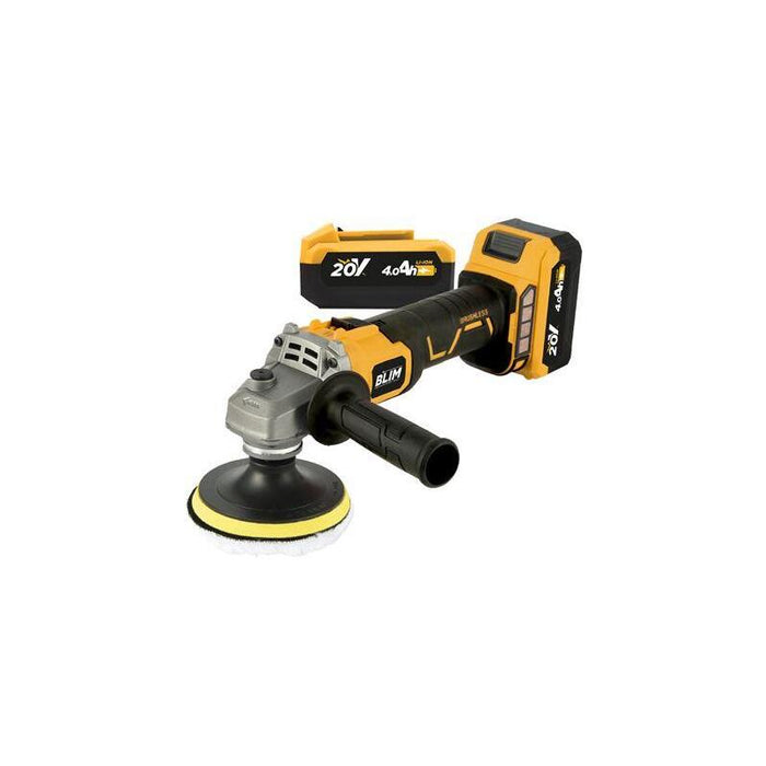 Blim Radial A Bateria 115mm 20v 4ah + Kit De Pulido - Motor Sin Escobillas - Velocidad 1000/3000/4500/8500rpm - Agarre Ergonomico - Incluye 2 Baterias Y Maletin De Transporte