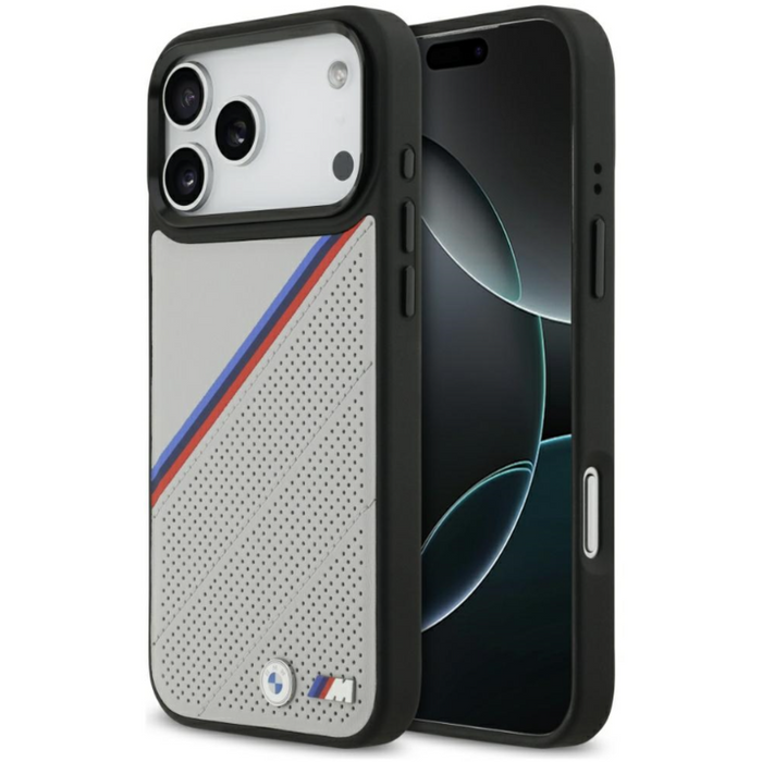 Bmw M Tricolor Metal Logo Magsafe Case For Iphone 17 Pro Max Gray