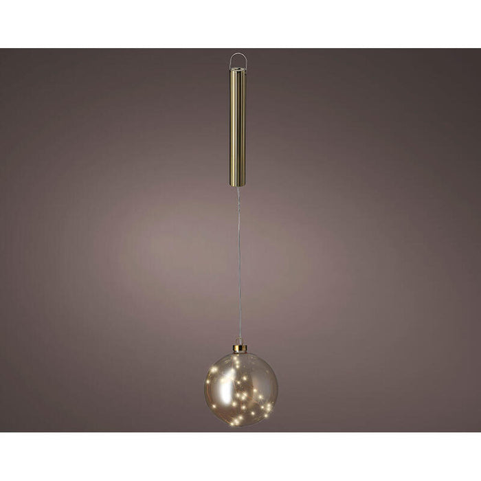 Bola Colgante De Cristal Micro Led, Dorada, Ø14cm.