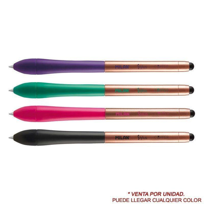 Bolígrafo Milán Stylus Copper Puntero Para Pantallas Táctiles Tinta Azul Punta 1mm Longitud Escritura Aprox. 700 Metros