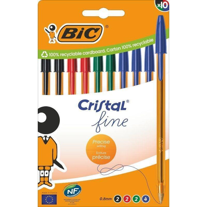 Bolígrafos De Tinta De Aceite Bic Cristal Fine 516356 10 Unidades Colores Surtidos