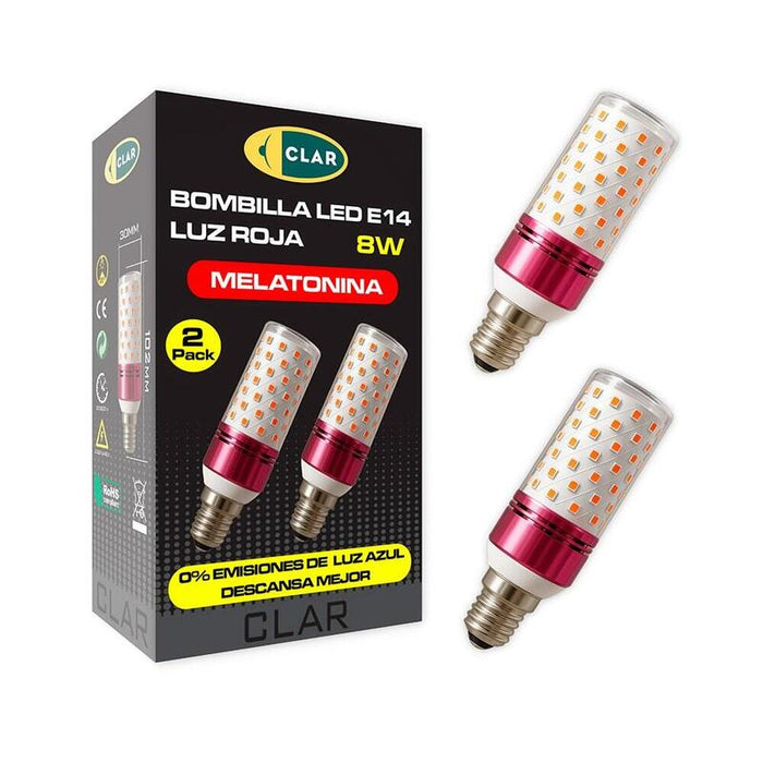 Bombilla Tubular Roja Melatonina E14 8 W, 2 Uds