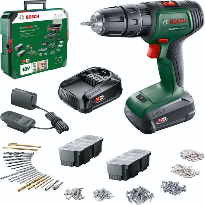 Bosch Powertools Taladro De Impacto Inalámbrico Universalimpact 18v (Verde/Negro, 2x Li-Ionen Akku 1,5ah, 241-Teiliges Set) 06039d4103
