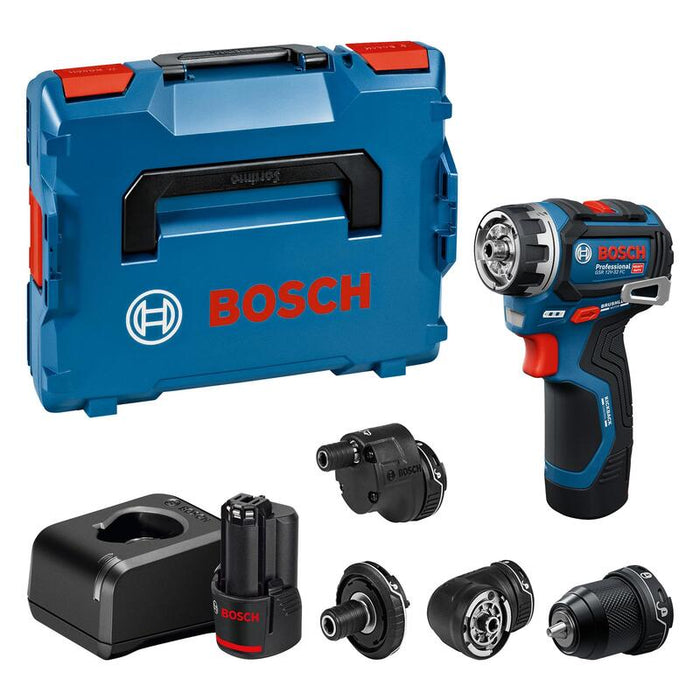 Bosch Powertools Taladro/Atornillador Inalámbricogsr 12v-32 Fc Professional, 12volt (Azul/Negro, 2x Li-Ionen Akku 2,0ah, L-Boxx, Metallbohrfutteraufsatz, Winkelaufsatz, Exzenteraufsatz) 06019n7101