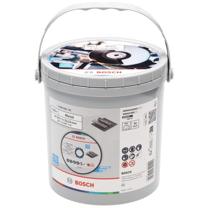 Bosch Powertools Trennscheibe Para Edelstahl Und Metall, Ø 125 Mm, 100 Piezas Im Eimer (Bohrung 22,23 Mm, A 60 T Bf) 2608626116