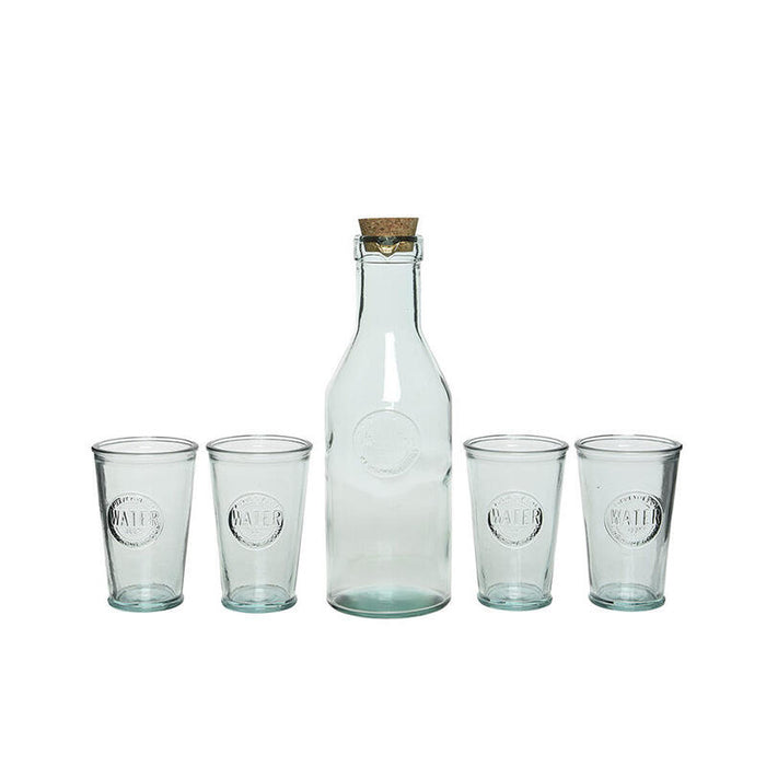 Botella Y 4 Vasos De Cristal 100% Reciclados