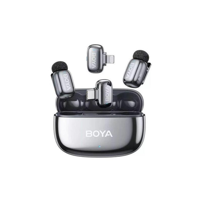 Boya Microphone Wireless Mini 2-01 2.4ghz, Ai Powered Noise Cancellation With 2 Transmitters And 2 Receivers (Type-C And Lightning) Space Gray Eu