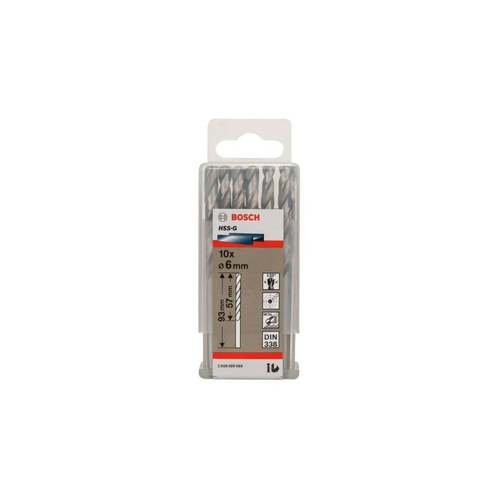 Broca Bosch Professional  Para Metal Hss-G, Ø 6mm 10 Piezas, Longitud Útil 57mm 2608595066