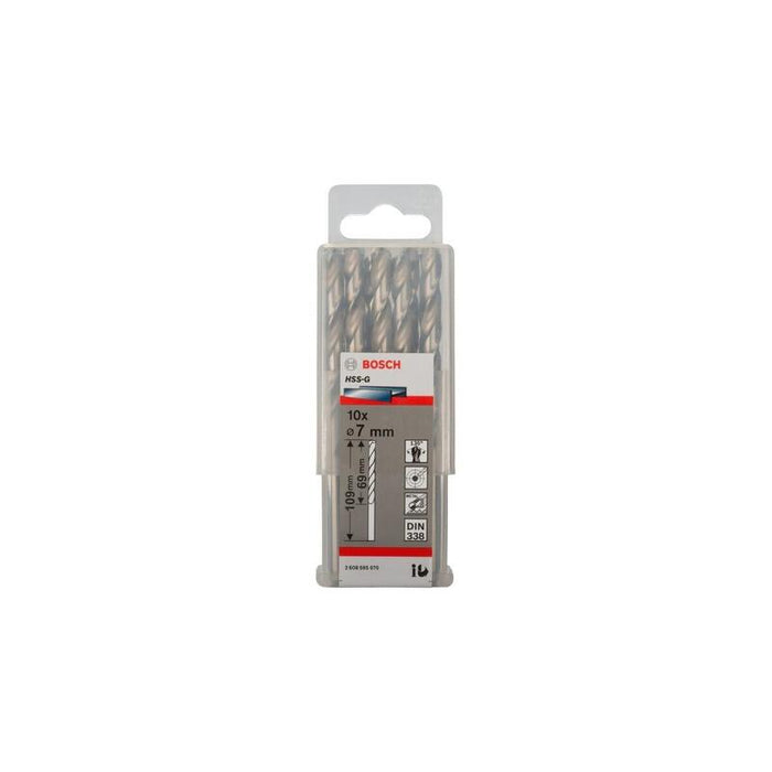 Broca Bosch Professional Para Metal Hss-G, Ø 7 Mm 10 Piezas, Longitud Útil 69 Mm 2608595070