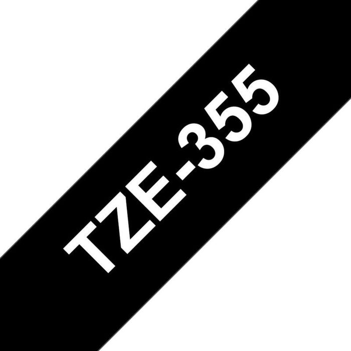 Brother Tze355 Cinta Laminada Generica De Etiquetas - Texto Blanco Sobre Fondo Negro - Ancho 24mm X 8 Metros