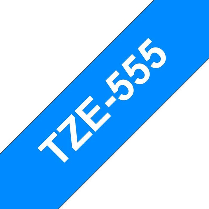 Brother Tze555 Cinta Laminada Generica De Etiquetas - Texto Blanco Sobre Fondo Azul - Ancho 24mm X 8 Metros