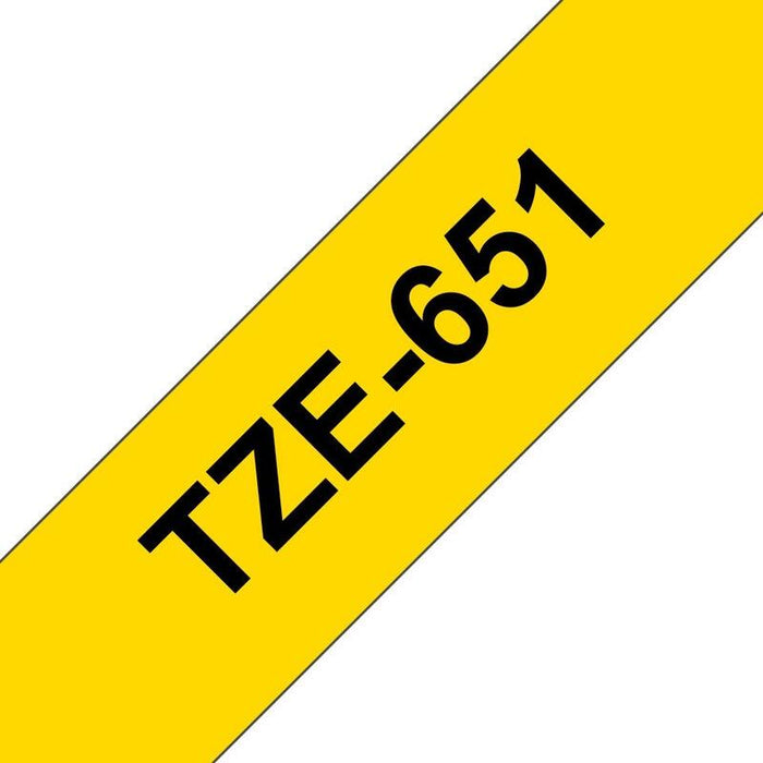 Brother Tze651 Cinta Laminada Generica De Etiquetas - Texto Negro Sobre Fondo Amarillo - Ancho 24mm X 8 Metros