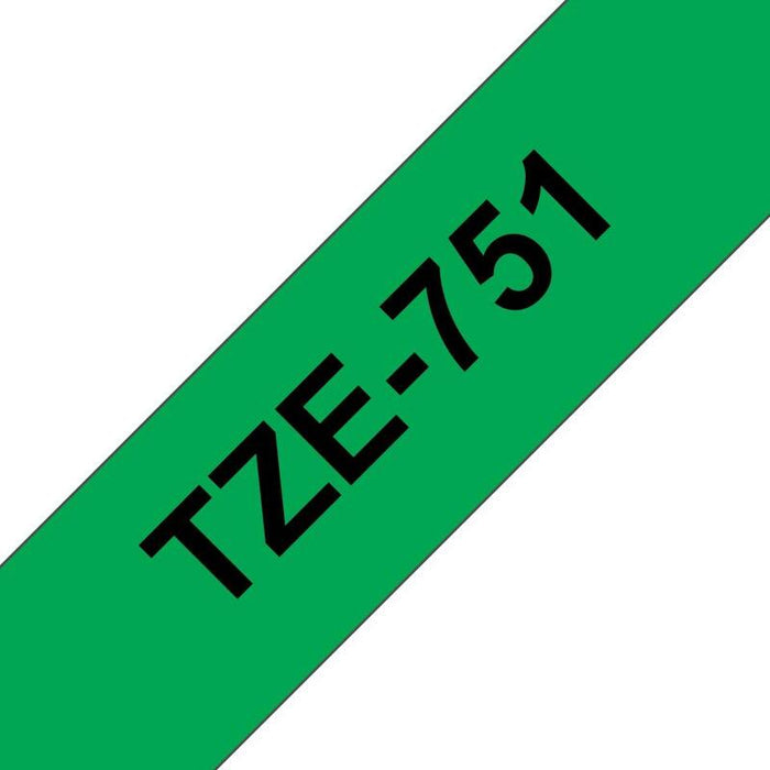 Brother Tze751 Cinta Laminada Generica De Etiquetas - Texto Negro Sobre Fondo Verde - Ancho 24mm X 8 Metros