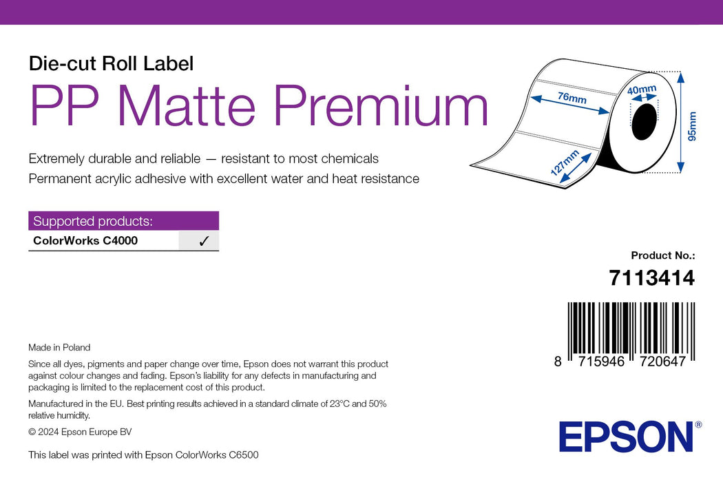EAN 8715946720647 - Epson 7113414 etiqueta de impresora Blanco Etiqueta para impresora autoadhesiva imagen 1