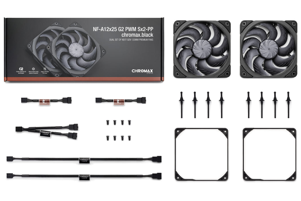 EAN 9010018100778 - Noctua NF-A12x25 G2 PWM Sx2-PP chromax.black Carcasa del ordenador Ventilador 12 cm Negro 2 pieza(s) imagen 9