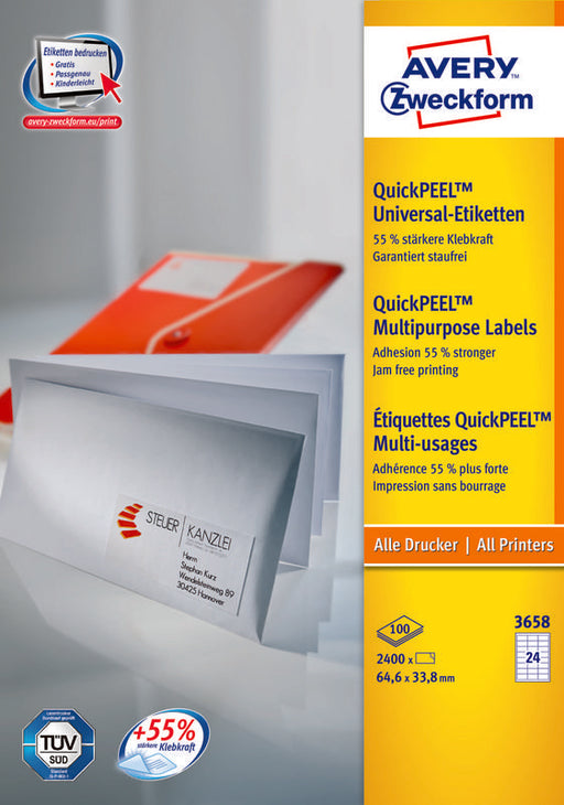 EAN 4004182036587 - Avery 3658Z etiqueta autoadhesiva Rectángulo Blanco 2400 pieza(s) imagen 1