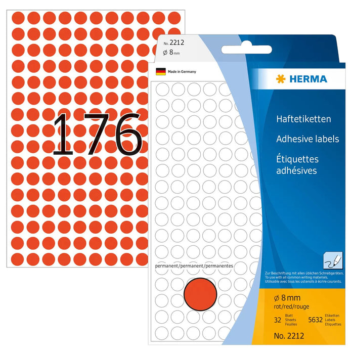 EAN 4008705022125 - HERMA 2212 etiqueta autoadhesiva Círculo Rojo 5632 pieza(s) imagen 1