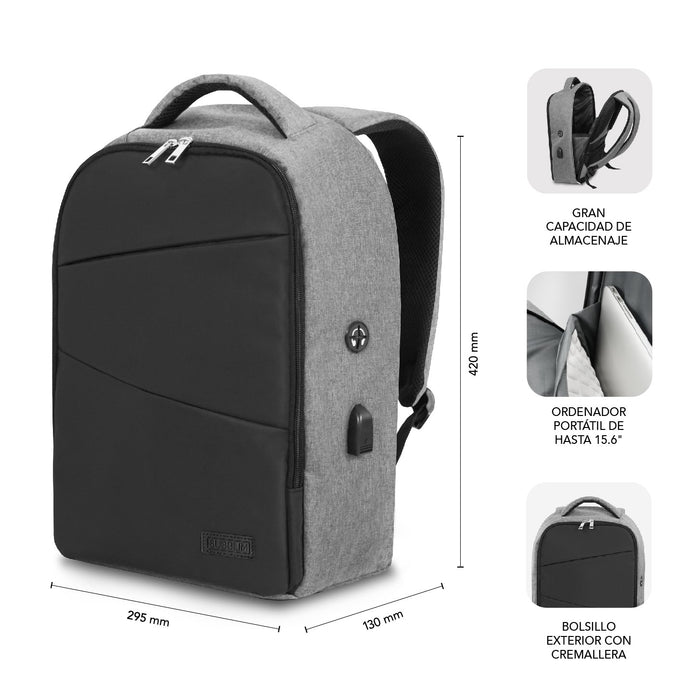 EAN 8436586742133 - SUBBLIM MOCHILA SECURE V2 AP ANTIROBO 16'' GRIS 40,6 cm (16") Negro, Gris imagen 4