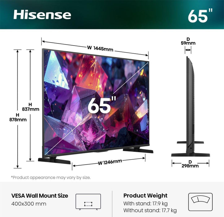 EAN 6942351432595 - Hisense 65E7S PRO 165,1 cm (65") 4K Ultra HD Smart TV Wifi Negro imagen 2
