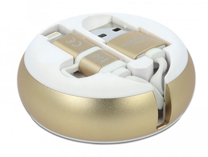 EAN 4043619858200 - DeLOCK 85820 cable USB USB 2.0 0,92 m USB A Micro-USB B/Lightning Oro, Blanco imagen 2