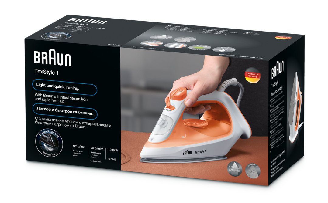 EAN 8021098000767 - Braun TexStyle 1 SI1009OR Plancha a vapor Suela antiadherente 1900 W Naranja, Blanco imagen 4