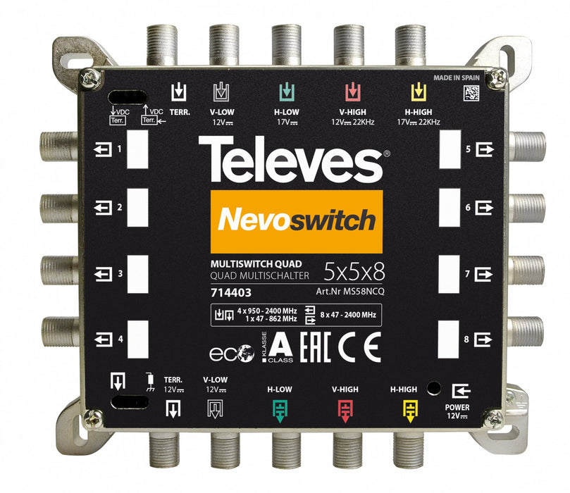 EAN 8424450172865 - Televes 714403 conmutador múltiple para satélite 5 Entradas 13 Salidas imagen 1
