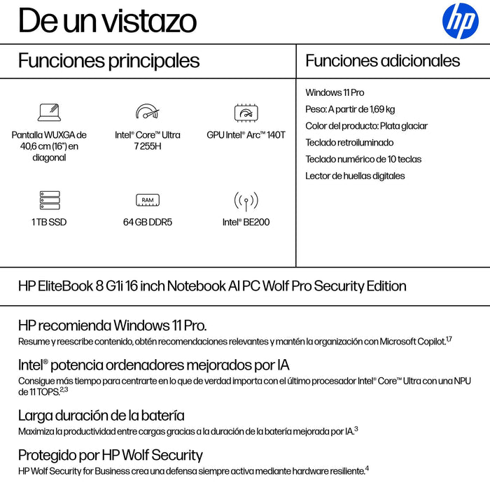 EAN 0199485522487 - HP EliteBook 8 G1i AI PC Wolf Pro Security Edition Intel Core Ultra 7 255H Portátil 40,6 cm (16") WUXGA 6 imagen 2