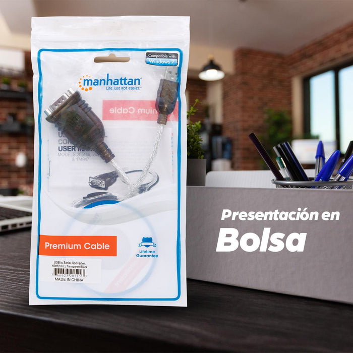 EAN 0766623205153 - Manhattan 205153 cable de serie Negro, Transparente 0,45 m USB A Serial/COM/RS232/DB9 imagen 7