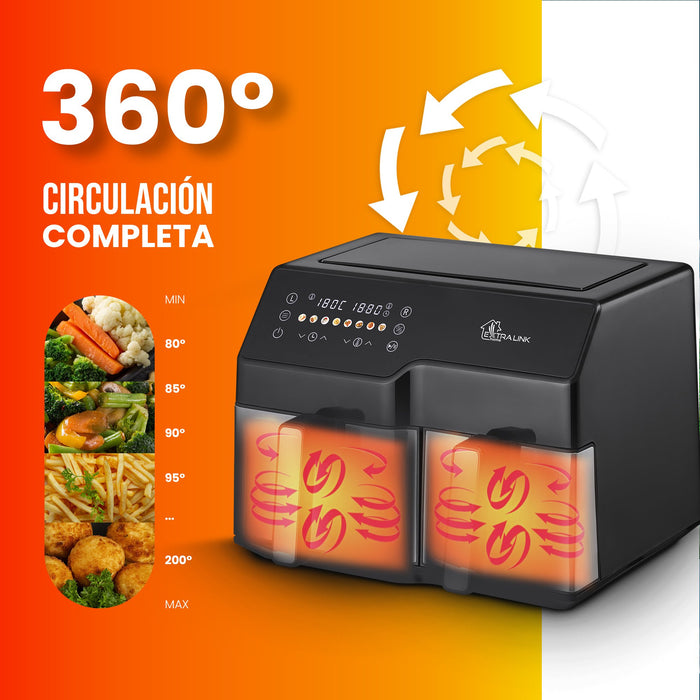 EAN 5906168638671 - Extralink HOME AIR FRYER 10L (6L+4L) EU SJ-1000 2500W freidora Doble Freidora de aire caliente Negro imagen 23