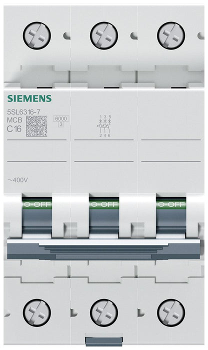 EAN 4001869388762 - Siemens 5SL63167 5SL6316-7 Leitungsschutzschalter 3polig 16 A 400 V corta circuito 3 imagen 2