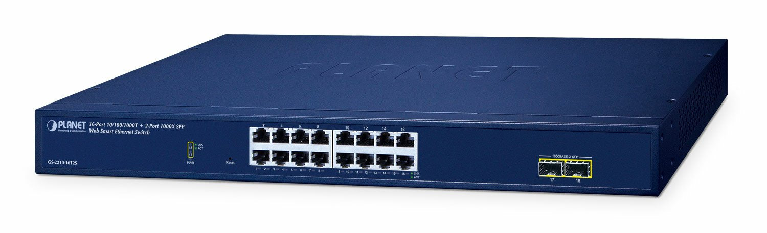 EAN 4711605287760 - PLANET 16-Port 10/100/1000T + 2-Port Gestionado L2 Gigabit Ethernet (10/100/1000) Azul imagen 1