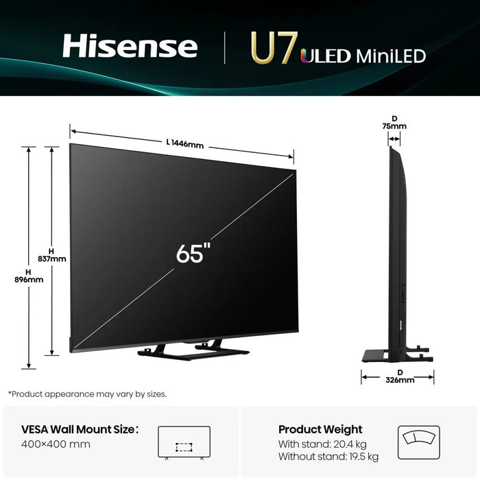 EAN 6942351421179 - Hisense 65U7Q 165,1 cm (65") 4K Ultra HD Smart TV Wifi Negro 500 cd / m² imagen 2