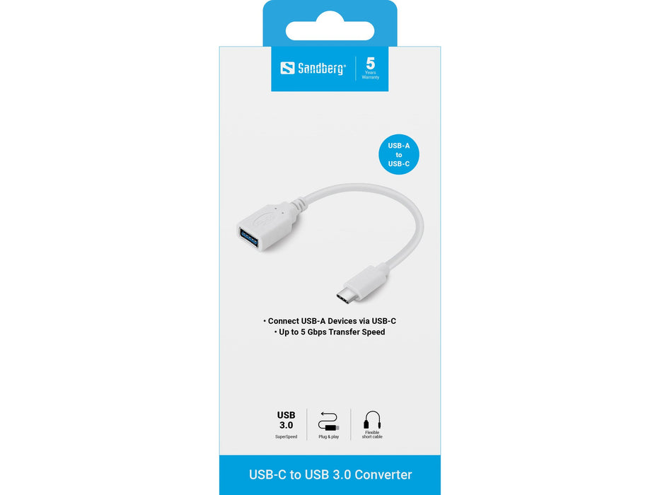 EAN 5705730136054 - Sandberg 136-05 cable USB USB 3.2 Gen 1 (3.1 Gen 1) 0,1 m USB C USB A Blanco imagen 2