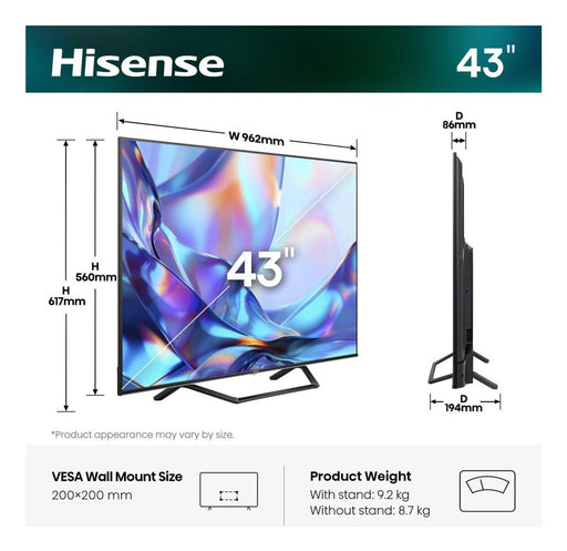 EAN 6942351435749 - Hisense 43A7DS 109,2 cm (43") 4K Ultra HD Smart TV Wifi Negro imagen 2