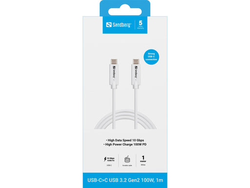 EAN 5705730136535 - Sandberg 136-53 cable USB USB 3.2 Gen 2 (3.1 Gen 2) 1 m USB C 10 Gbit/s 100 W Blanco imagen 2