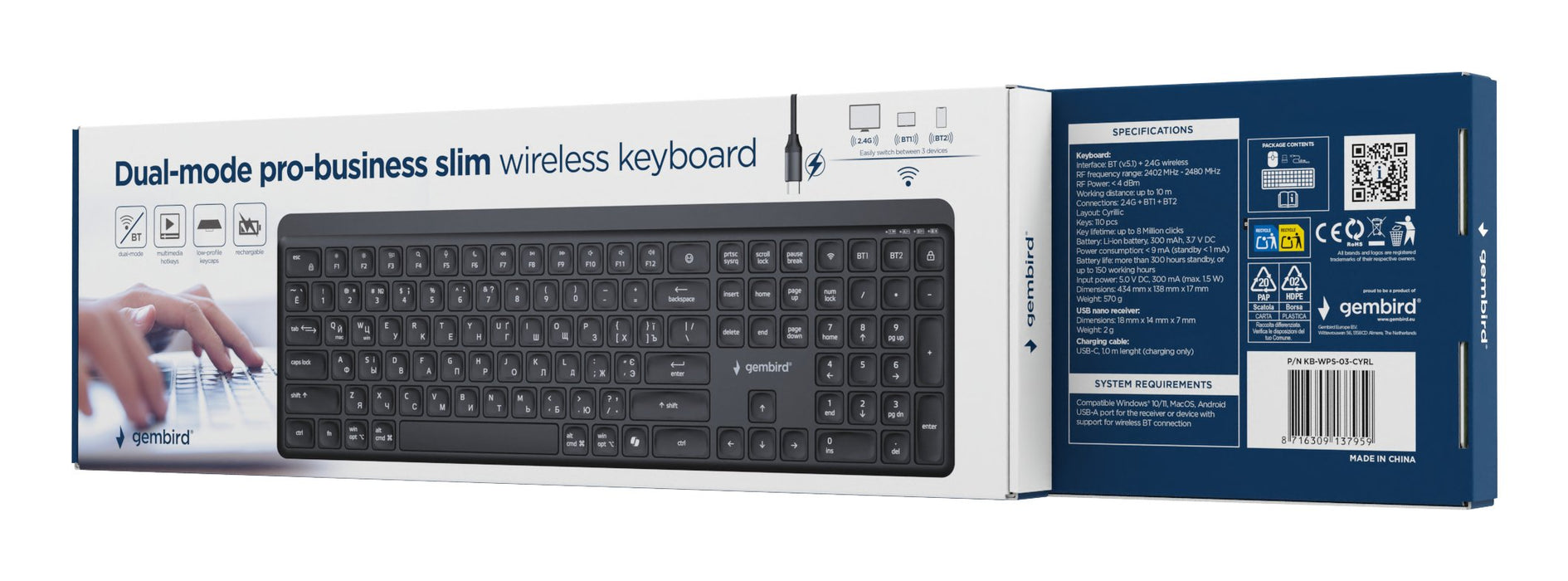 EAN 8716309137959 - Gembird KB-WPS-03 teclado Oficina RF Wireless + Bluetooth QWERTY Internacional de EE.UU., Ucranio, Ruso N imagen 7