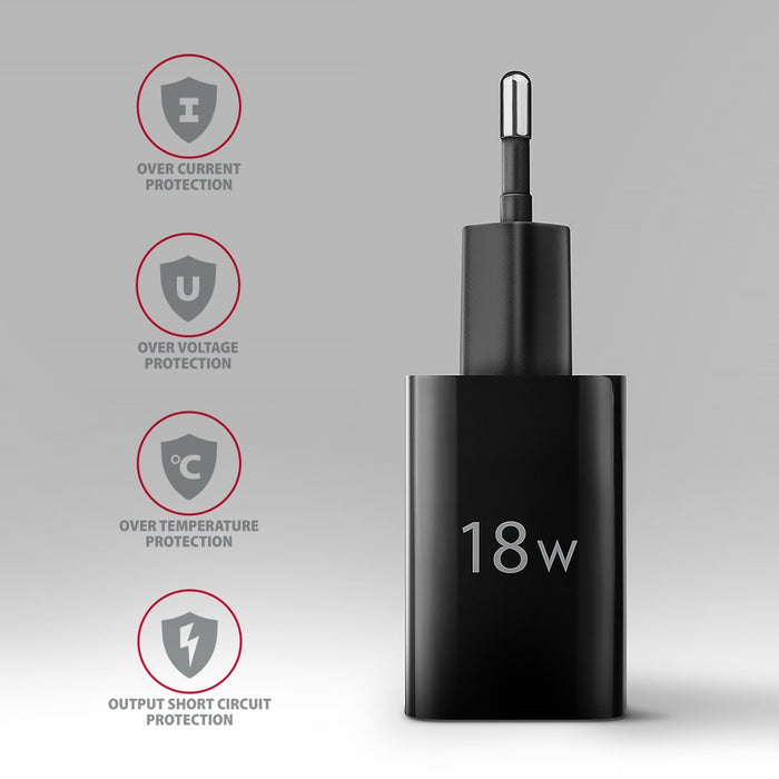 EAN 8595247908339 - Axagon ACU-QC18 kroviklis jungiama tinkl QC 18W, 1x port USB-A, QC3.0/AFC/FCP/SMART Juoda Teléfono móvil, imagen 5