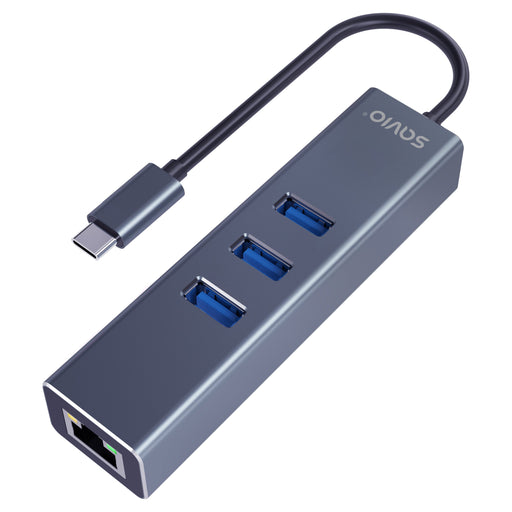 EAN 5901986047766 - Savio AK-57 USB-C - 3 x USB-A HUB with RJ-45 Gigabit Ethernet adapter 5000 Mbit/s grey 2 x USB 3.2 Gen 2  imagen 1