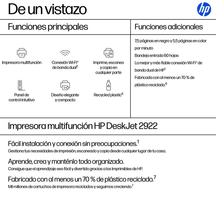 EAN 198828789792 - HP DeskJet 2922 Inyección de tinta térmica A4 4800 x 1200 DPI 7,5 ppm Wifi imagen 3