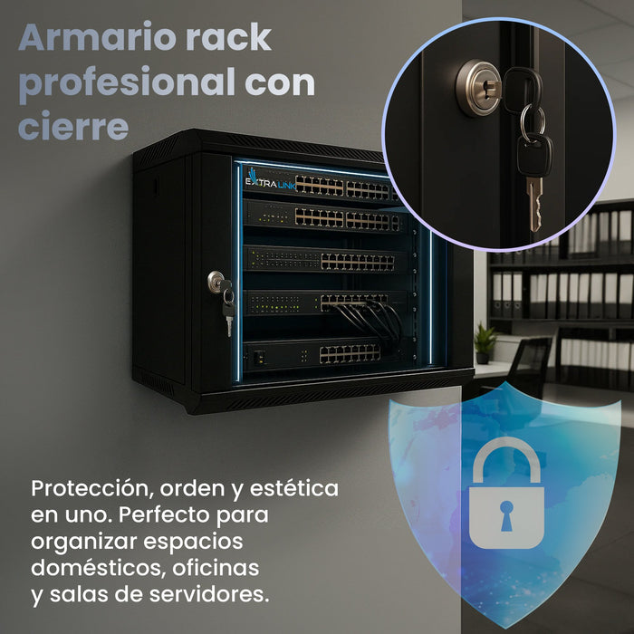 EAN 5907207228785 - Extralink LITE 6U 530X400 WALL-MOUNTED RACKMOUNT CABINET BLACK Estante montado en suelo/pared/independien imagen 17