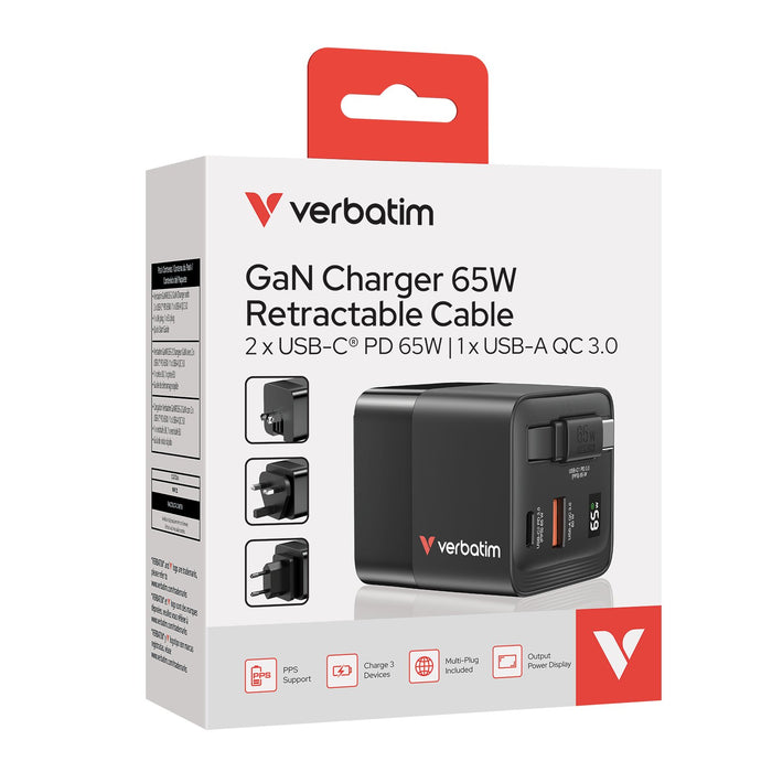 EAN 0023942322177 - Verbatim GaN Charger 65W Universal Negro Corriente alterna Carga rápida Interior imagen 9