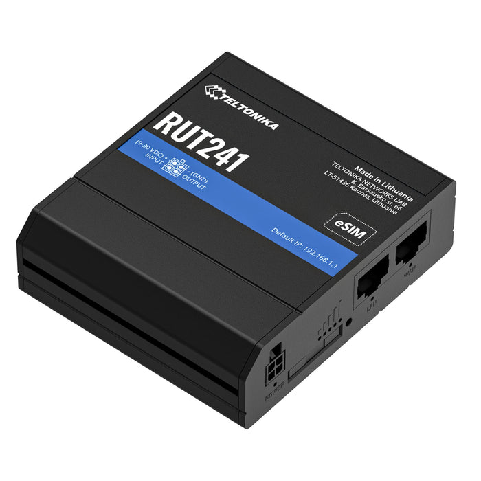 EAN 4779051841875 - Teltonika RUT241 eSIM | Industrieller 4G-LTE-Router | Cat 4, 2x RJ45 100Mb/s, eSIM Router de red móvil imagen 1