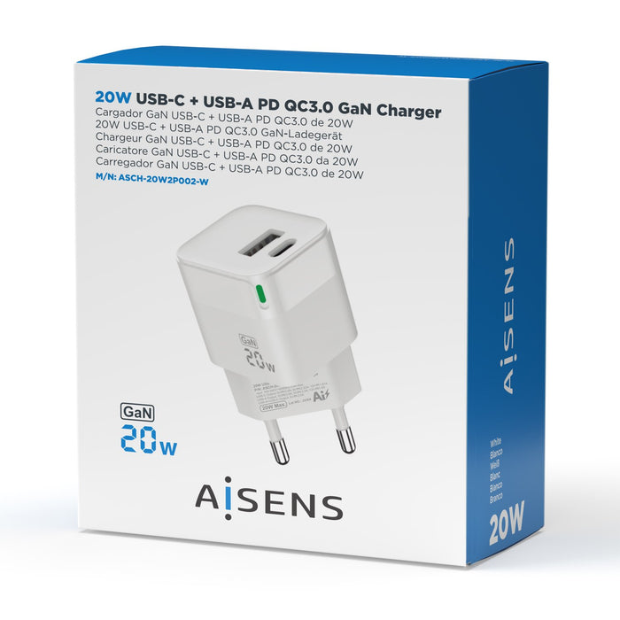 EAN 8436574708714 - AISENS ASCH-20W2P002-W cargador de dispositivo móvil Universal Corriente alterna Carga rápida Interior imagen 4
