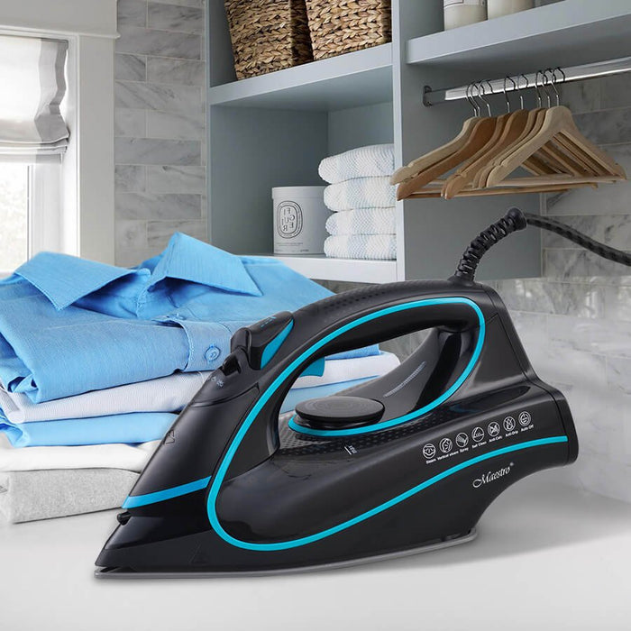 EAN 4820096551462 - Maestro MR-310C plancha Plancha vapor-seco Suela de cerámica 2400 W Negro, Azul imagen 2