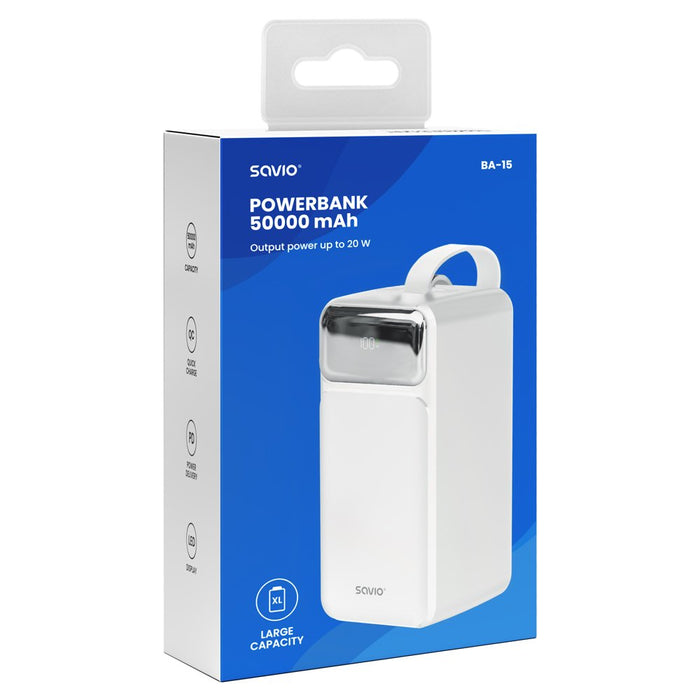 EAN 5907264119873 - Savio BA-15 batería externa Polímero de litio 50000 mAh Blanco imagen 9