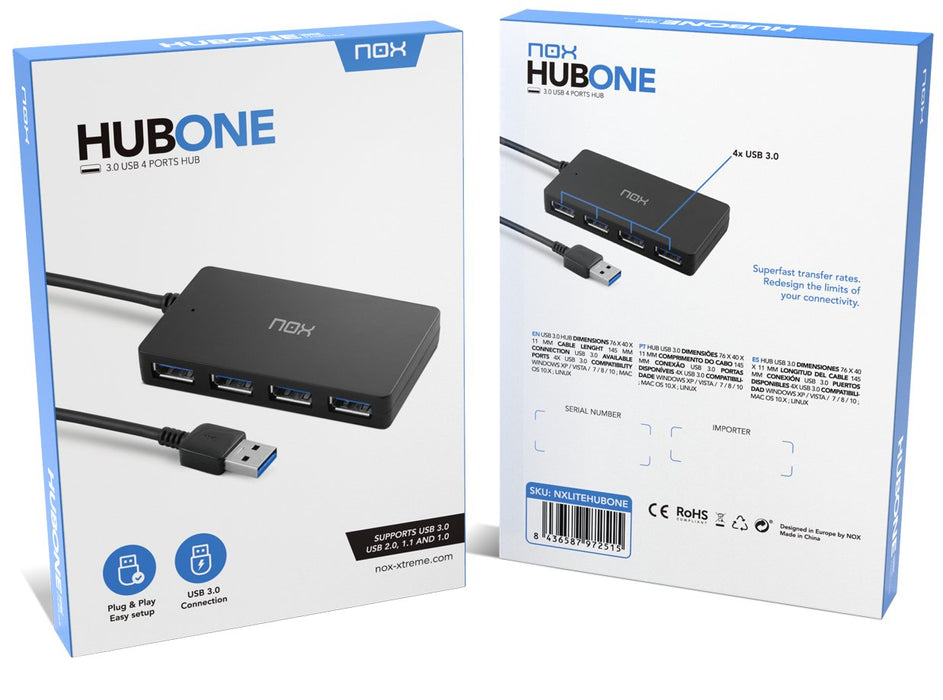 EAN 8436587972515 - NOX Lite Hub One USB 3.2 Gen 1 (3.1 Gen 1) Type-A 10 Mbit/s Negro imagen 2