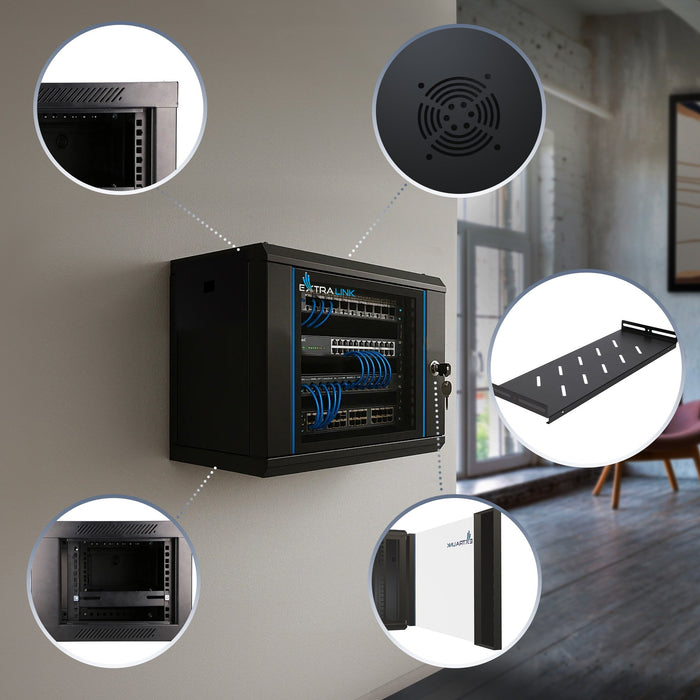 EAN 5907207228785 - Extralink LITE 6U 530X400 WALL-MOUNTED RACKMOUNT CABINET BLACK Estante montado en suelo/pared/independien imagen 14