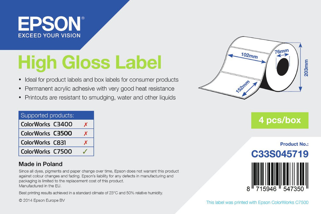 EAN 8715946547350 - Epson High Gloss Label Blanco HG imagen 1